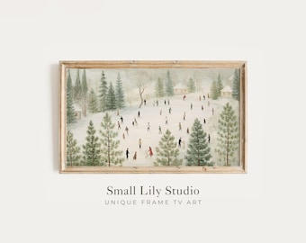 FRAME TV Art Winter Ice Skaters, Samsung Frame TV Art Ice Skating, Whimsical Festive Holiday Season Artwork | TV1484