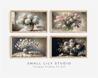 FRAME TV art Spring Floral BUNDLE, Samsung Frame tv art set still life painting, Farmhouse tv art hydrangea tulip peony rose | TV288