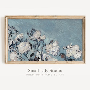 Spring FRAME TV art Floral Oil Painting, Samsung Frame tv art blue white flowers textured, Vibrant vintage painting tv artwork | TV47