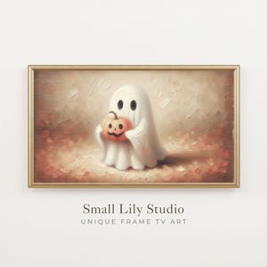 Halloween FRAME TV art Ghost Holding Pumpkin, Neutral Halloween Samsung Frame tv art ghost, Fun spooky cute Halloween TV artwork | TV431