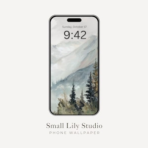 Papier peint paysage d'hiver pour téléphone, arbres et montagnes pour iPhone, fond d'écran de téléphone Samsung Galaxy nature, style Vintage | WP164