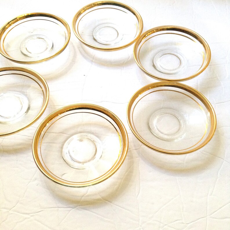 Vintage Turkish Pasabache Circle Tea Plates With Gold Trim. image 0
