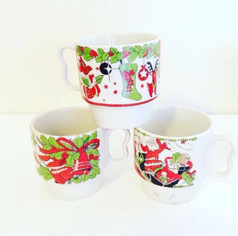 Mid Century Stackable Christmas Mugs. Coffee Mugs. Santa image 0