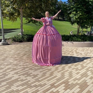 Red and White Mother Ginger Costume with Giant Hoop Skirt, extra long for Stilt Walker