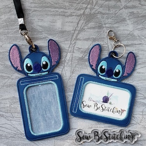 Stitch ID Badge Holder - Blue Alien - Magic World Land - Animated Movie Fan - Cartoon Character Lover - Lilo - Experiment - Embroidery