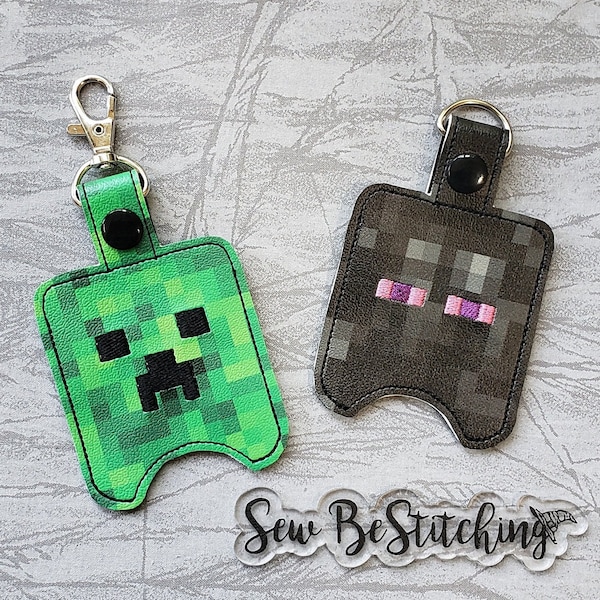 Creeper or Enderman Hand Sanitizer Holder - Video Game Player Fan - Animated Character Lover - Mine - Key Chain - Bag Tag - Embroidery