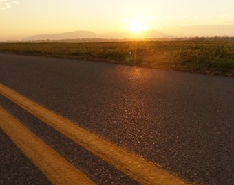 Yellow Landscape driving golden hour sunset countryside mountains peace calm travel pink blue gray serene rural light therapy outdoors