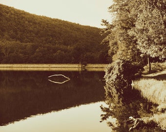 Landscape Photography Sepia black and white Pennsylvania lake relaxed zen reflection mountains outdoors camping bridge nature outside park