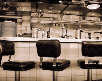 Diner Retro Black and White Photography Fine Arts Kitchen Restaurant Sepia Nostalgia Eat Americana Lunch