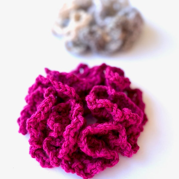 Pretty Lace Flower Hair Scrunchie- Crochet Pattern ~ pdf and MP4 digital download