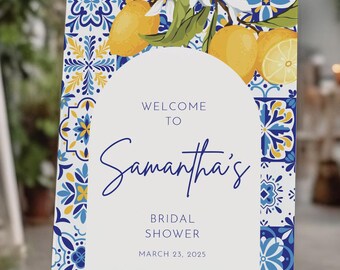 Mediterranean bridal shower acrylic welcome sign, Mediterranean bridal shower sign, Mediterranean bridal shower, Blue tile welcome sign