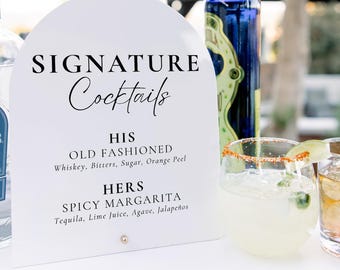 Personalized signature cocktails sign, His and hers wedding bar menu, Custom acrylic bar menu, Signature drinks acrylic sign