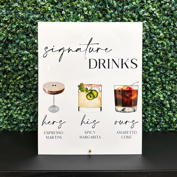 His Hers Ours Signature Drinks Acrylic Sign | His Hers Ours Signature Drinks Sign | Signature Drinks | Wedding Signature Drinks |