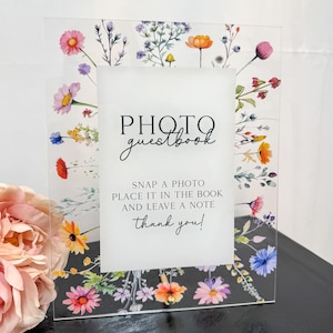 Foto-Gästebuchschild mit Wildblumenmotiv, Foto-Gästebuchschild mit Blumenmuster, Wildblumenhochzeitsschild, Wildblumenschild, Gästebuchschild