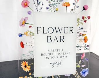 Flower Bar Acrylic Sign for Weddings, Bridal & Baby Showers, Party Table Decor, Flower station sign