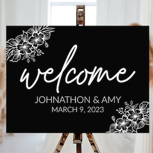 Black Acrylic Sign | Floral Welcome Sign | Acrylic Welcome Sign | Acrylic Wedding Welcome Sign |Wedding Welcome Sign | Welcome Sign Wedding