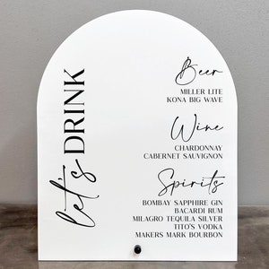 Napijmy się akrylowego znaku barowego, Znak menu drinków akrylowych, Znak drinków, Znak drinków weselnych, Znak menu barowego, Znak baru Let's Drink, Napijmy się