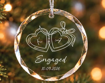 Personalized Glass Engagement Ornament, Heart Locket Ornament, Personalized Engagement Gift for Couple, Glass Christmas Keepsake