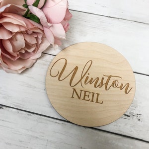 Baby Name Sign | Wood Baby Name Sign | Round Name Sign | Newborn Announcement Sign | Circle Baby Name Sign | Name Announcement