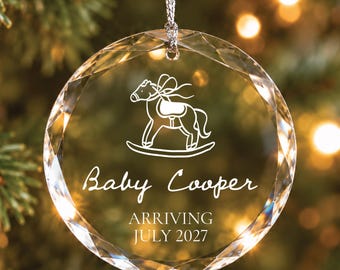 Personalized Glass Pregnancy & Birth Announcement Ornament with Rocking Horse