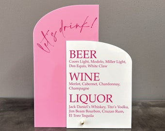 Pink Wedding Arch Bar Sign | Drinks Sign | Custom Acrylic Bar Menu Sign for Wedding | Bar Menu | Bar Menu Wedding | Acrylic Bar Sign |