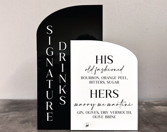 Custom Acrylic Signature Drinks Sign: Wedding Bar Menu