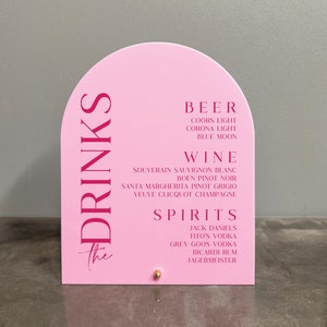 Die Getränke Acryl-Bar-Schild, The Drinks-Schild, Pinke Barkarte, Pinkes Bar-Schild, Die Getränke, Bar-Menü Acryl-Schild, Pinkes Getränke-Schild, Pinke Menü