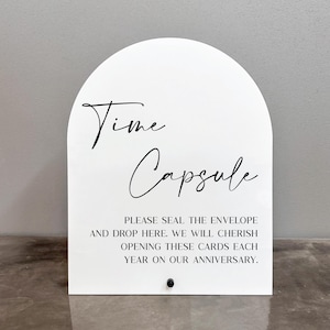 Signo acrílico de la cápsula del tiempo, signo de la cápsula del tiempo de la boda, boda del signo de la cápsula del tiempo, cápsula del tiempo de la boda, mensaje para el señor y la señora, cápsula del tiempo