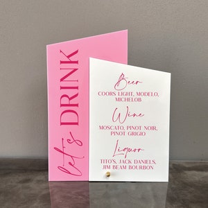 Let&#39;s Drink Bar Menu | Pink Bar Menu | Let&#39;s Drink Menu | Bar Menu Wedding | Acrylic Bar Menu | Pink Bar Sign | Let&#39;s Drink Bar Sign