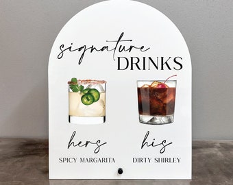 Signature drinks acrylic sign, His and hers signature drink sign, His and hers drink sign, Signature drinks sign, Wedding signature drinks