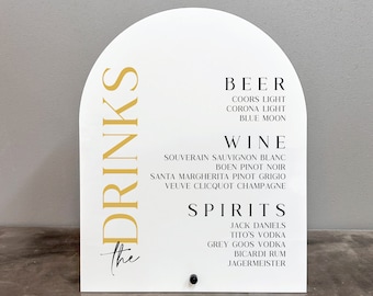 Akrylskylt för drinkar, Drinkskylt, Guldbarmeny, Guldbarskylt, Drinkar, Akrylskylt för barmeny, Bröllopsbarmeny, Bröllop