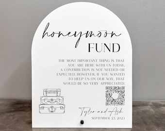 Honeymoon Fund Acrylic Sign | Honeymoon Fund Sign | Wedding Honeymoon Fund Sign | Honeymoon Fund QR Code Sign |