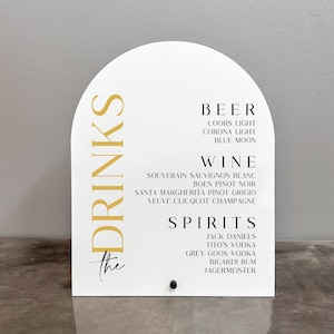 The drinks acrylic bar sign, The drinks sign, Gold bar menu, Gold bar sign, The drinks, Bar menu acrylic sign, Wedding bar menu, Wedding