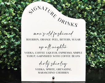 Wavy signature drinks acrylic sign, Wedding bar menu, Custom cocktail sign, Wavy bar sign, Signature drinks sign, Custom bar sign