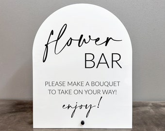 Insegna in acrilico per bar di fiori, Insegna ad arco per bar di fiori, Insegna per bar di fiori, Insegna per bomboniere per bar di fiori, Insegna per creare un bouquet, Insegna per bar di fiori per addio al nubilato