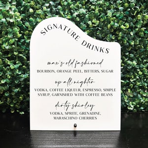 Signature drinks acrylic sign, Signature drinks sign, Wavy signature drinks sign, Unique signature drinks sign, Wavy bar menu, Wavy bar sign