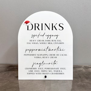Santa hat acrylic bar sign, Christmas bar menu, Christmas drinks sign, Christmas bar sign, Holiday party bar sign, Christmas bar drinks sign