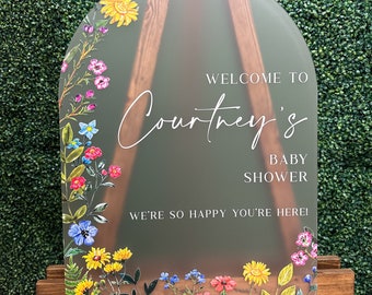 Wildflower Acrylic Baby Shower Welcome Sign, Floral Garden Party Decor