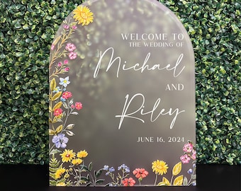 Wildblumen Hochzeit Acryl Schild | Acryl Hochzeit Willkommensschild | Hochzeit Willkommensschild | Blumenhochzeit Zeichen | Florales Willkommensschild
