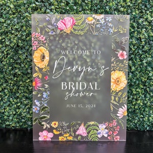 Wildflower bridal shower acrylic sign, Acrylic bridal shower welcome sign, Bridal shower welcome sign, Floral bridal shower welcome sign