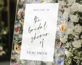 Möhippa med vildblommor i akryl, välkomstskylt för brudduschen i akryl, välkomstskylt för brudduschen, välkomstskylt för brudduschen med blommönster