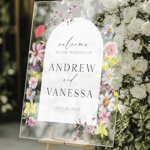 Wildflower wedding acrylic sign, Custom welcome sign, Floral sign for weddings, Spring wedding sign, Flower wedding sign, Wildflower sign