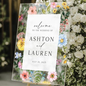 Wildflower wedding acrylic sign, Custom welcome sign, Floral sign for weddings, Spring wedding sign, Flower wedding sign, Wildflower sign