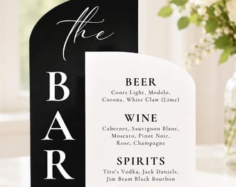 Personalized wedding drink menu, Custom acrylic bar sign, Wedding drink menu bar sign, Double arch bar sign, Two piece bar sign