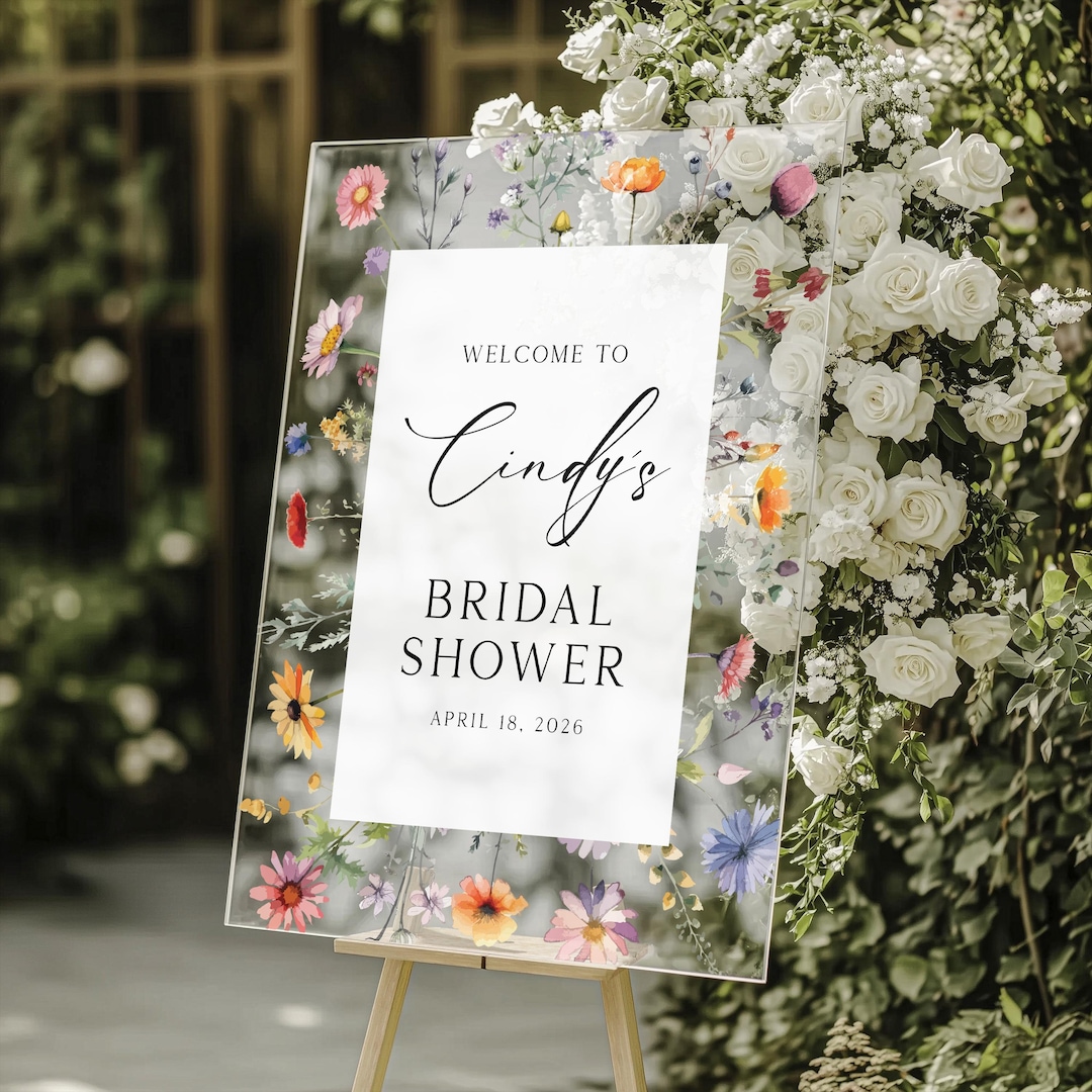 Flowral Sign Wildflower Bridal Shower Acrylic Sign, Floral Sign for Bridal Shower ...