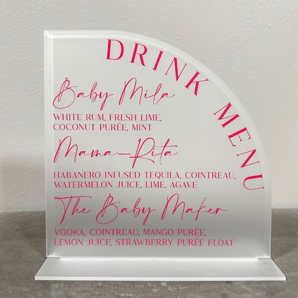 Acrylic Drink Menu | Frosted Acrylic Bar Menu | Bar Menu | Acrylic Bar Menu | Drink Menu | Wedding Drink Menu | Bar Menu Sign | Drink Menu