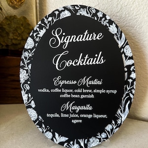 Placa de bar oval, Placa de bar floral para casamento, Placa de bar de casamento personalizada de 11" x 14", Placa de coquetel floral, Placa de casamento Chinoiserie