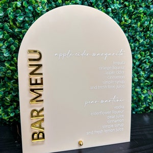 Bar menu acrylic sign, 3D acrylic bar menu sign, Custom bar sign for wedding, Bar menu sign, Drink menu, 3D drink sign