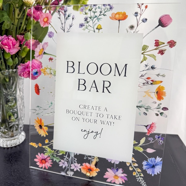 Acryl Blüte Bar Schild, Flower Bar Zeichen, Wildblumen Brautdusche Zeichen, Brautdusche Gefälligkeiten Zeichen, Wildflower Zeichen, Bloom Bar