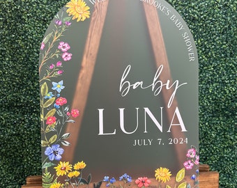 Wildflower baby shower acrylic sign, Acrylic baby shower welcome sign, Baby shower welcome sign, Wildflower baby shower, Flower baby shower